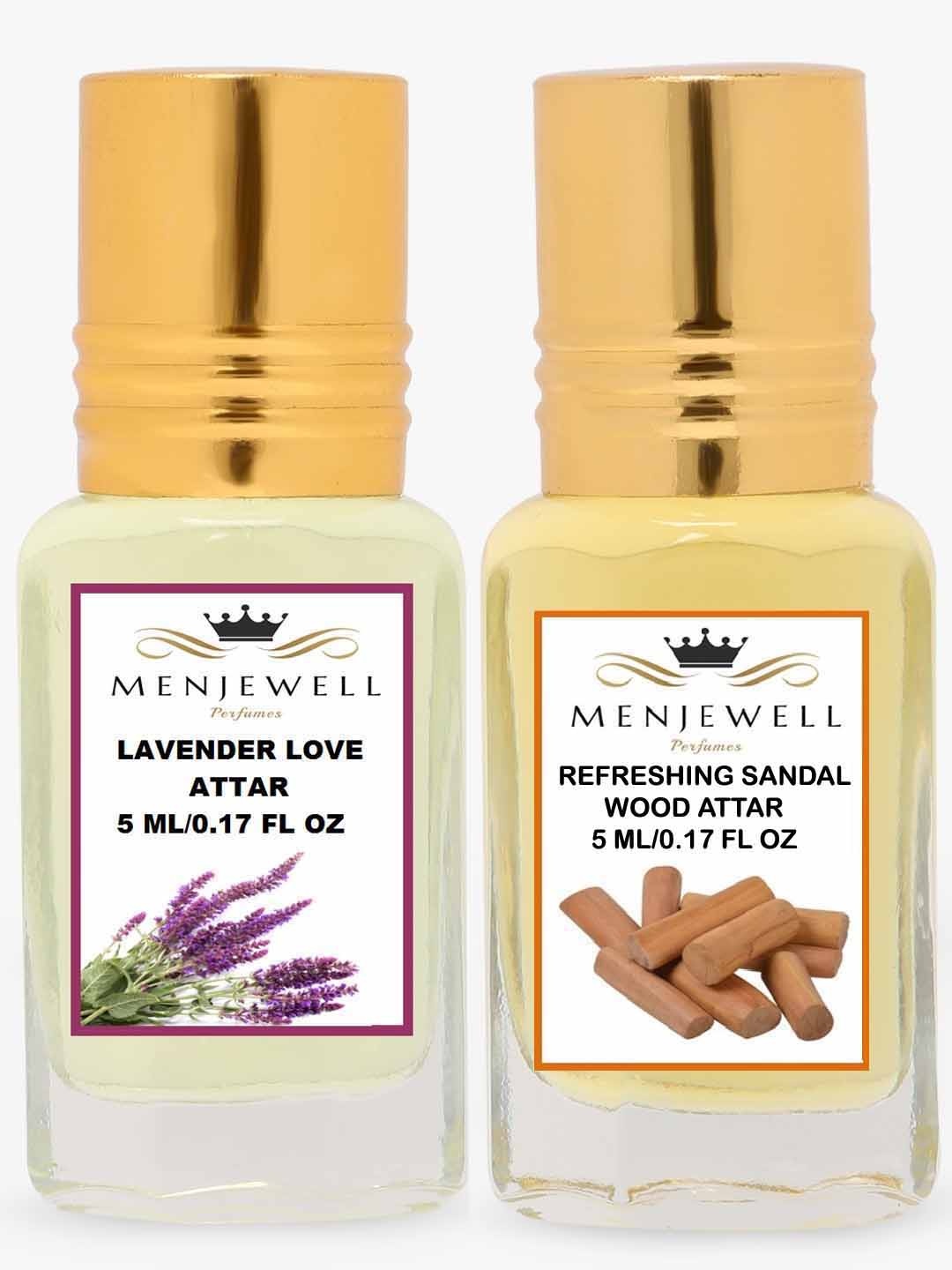 

Menjewell Set Of 2 Lavender Love & Refreshing Sandalwood Attar - 10 ml, Transparent