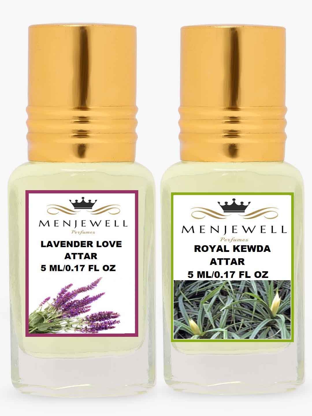 

Menjewell Set Of 2 Lavender Love & Royal Kewda Attar - 10 ml, Transparent