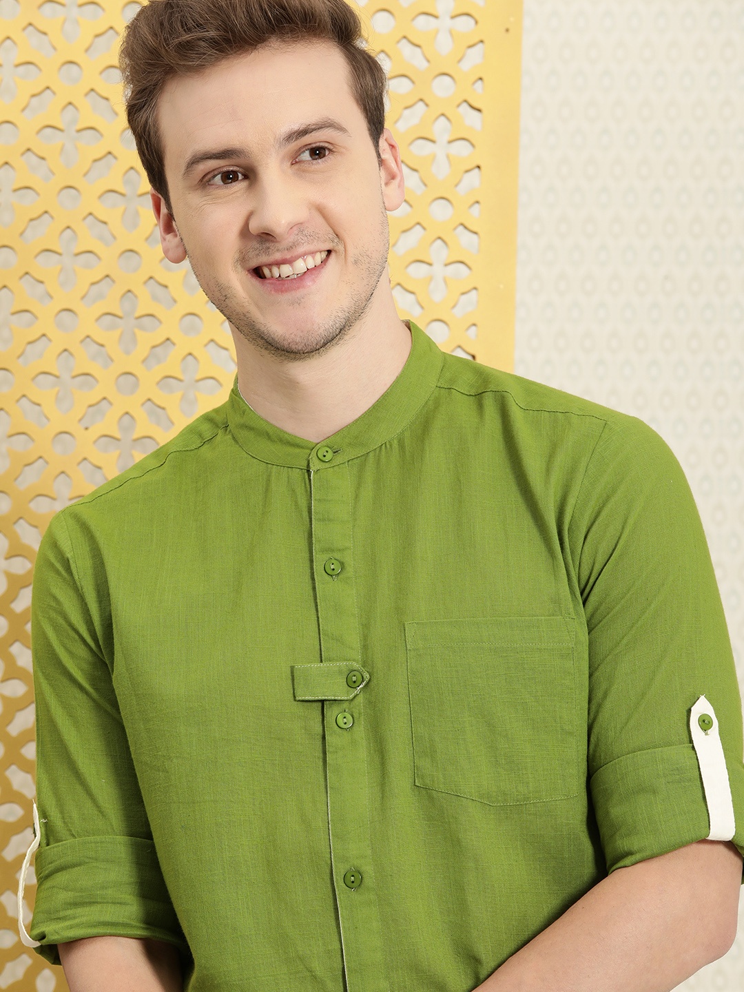 

House of Pataudi Men Lime Green Opaque Rozana Casual Shirt