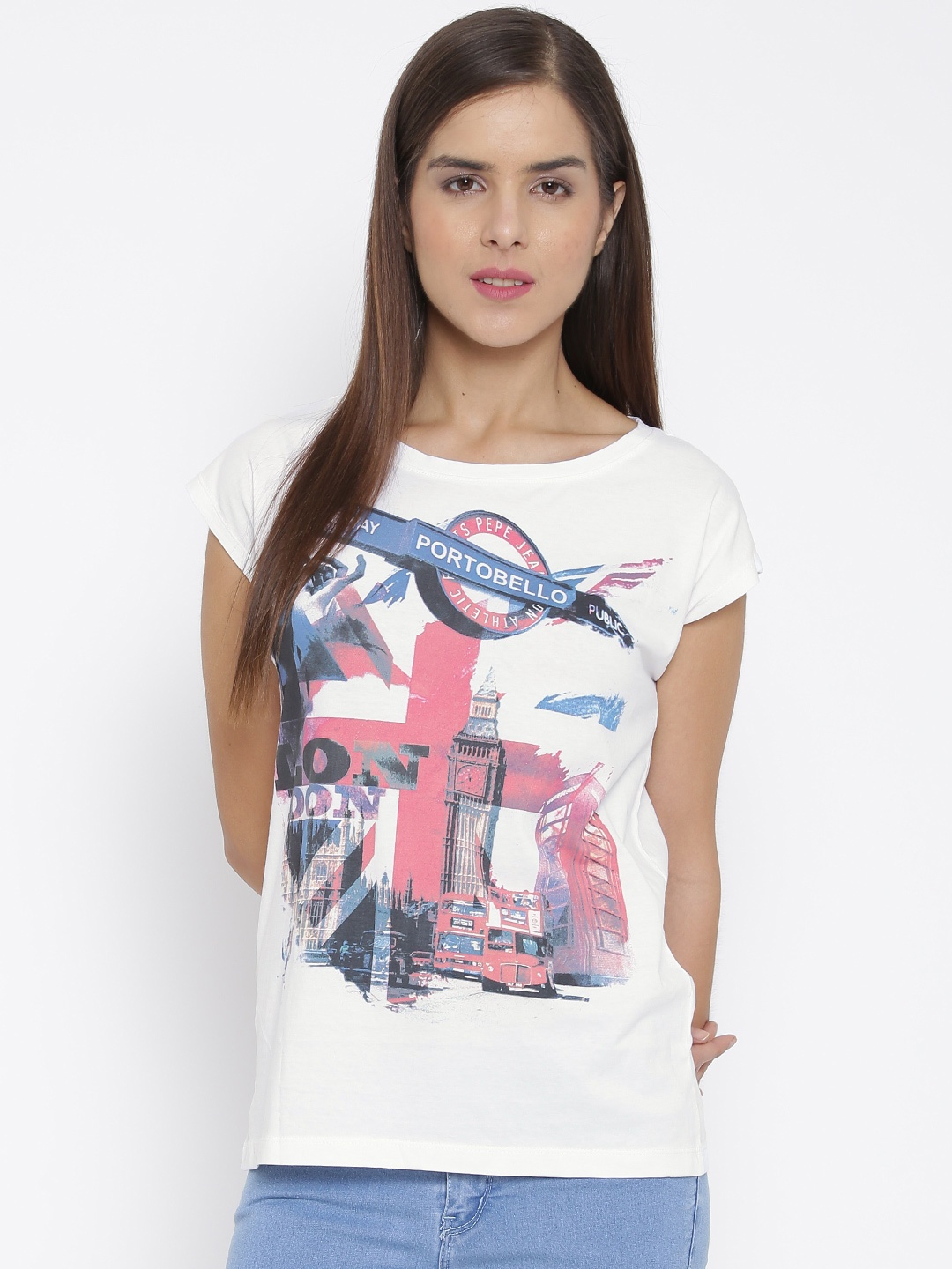 

Pepe Jeans Women White Printed Round Neck T-shirt