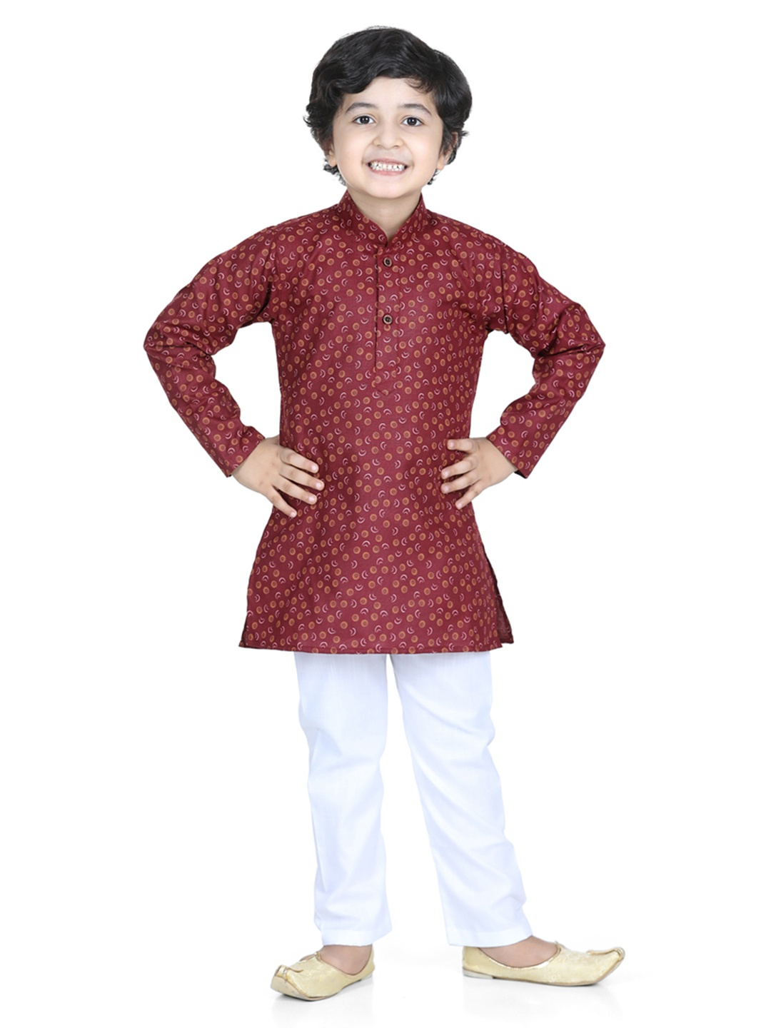 

Kidling Boys Maroon Printed Pure Cotton Kurta Pyjamas Set