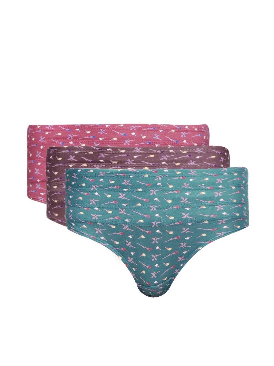 

Red Rose Women Pack of 3 High-Rise Printed Briefs, Green