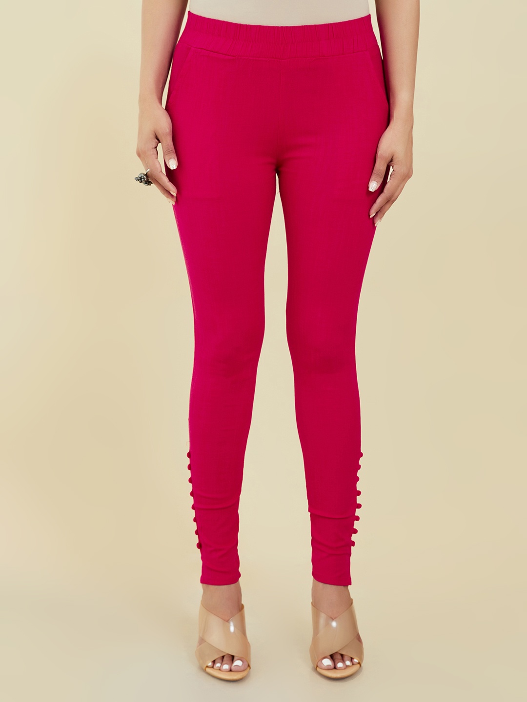 

Soch Women Magenta Pure Cotton Regular Trousers