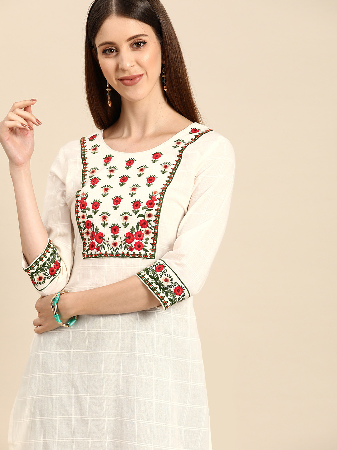 

Anouk Women Off White Ethnic Motifs Embroidered Kurta