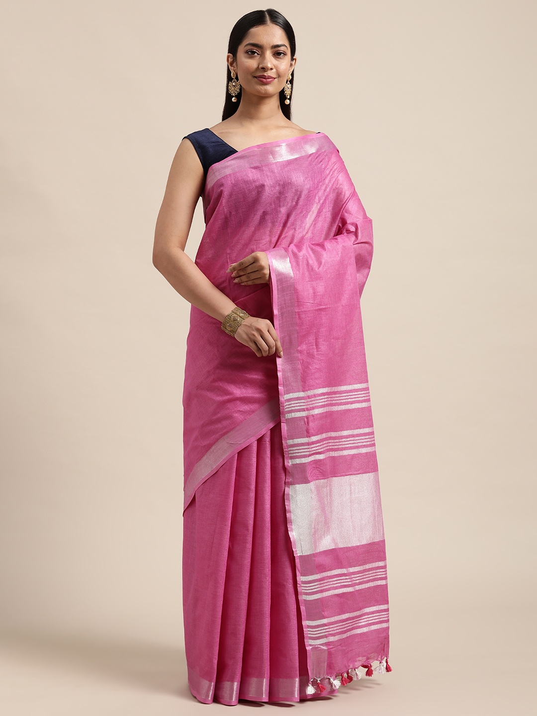 

swatika Pink Linen Blend Saree