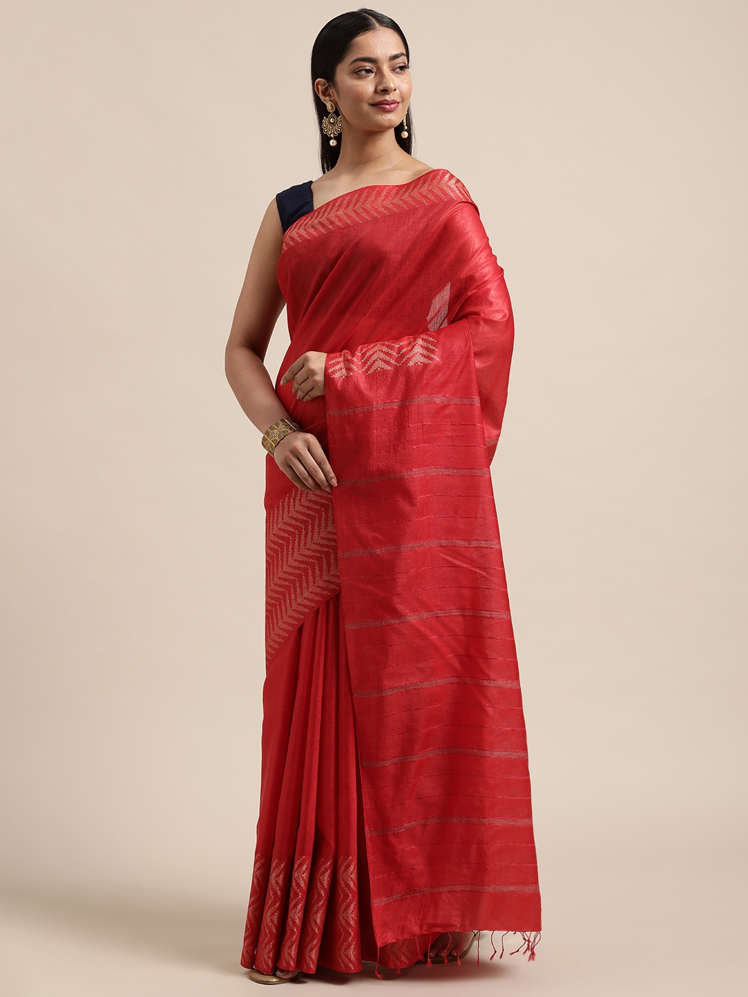 

swatika Red Silk Cotton Bhagalpuri Handloom Saree
