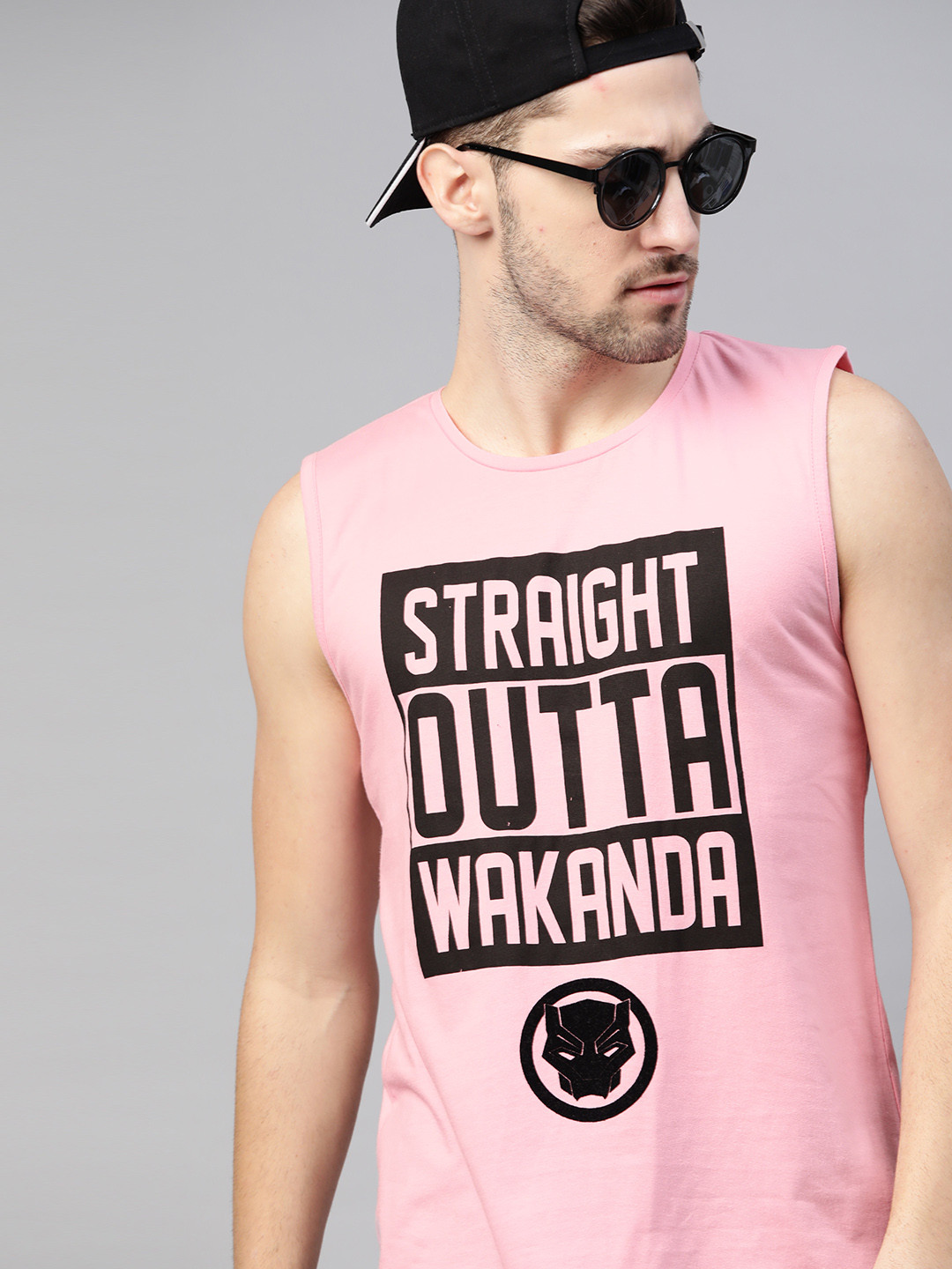 

Kook N Keech Marvel Men Pink & Black Pure Cotton Typography Printed T-shirt