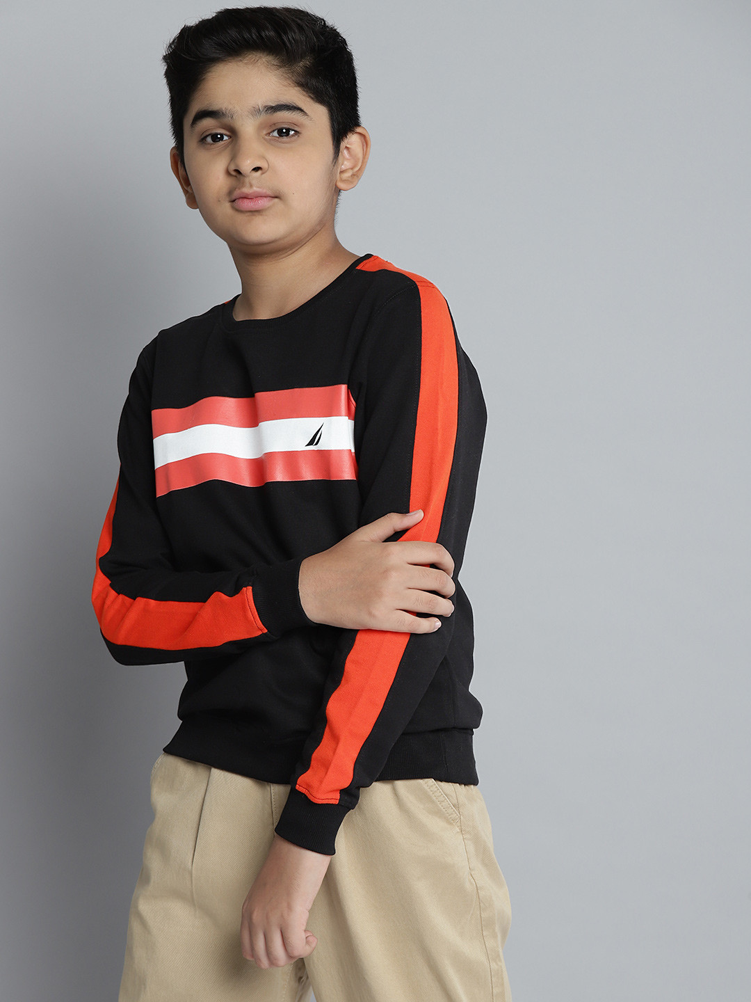 

Nautica Boys Black & Orange Pure Cotton Striped Sweatshirt