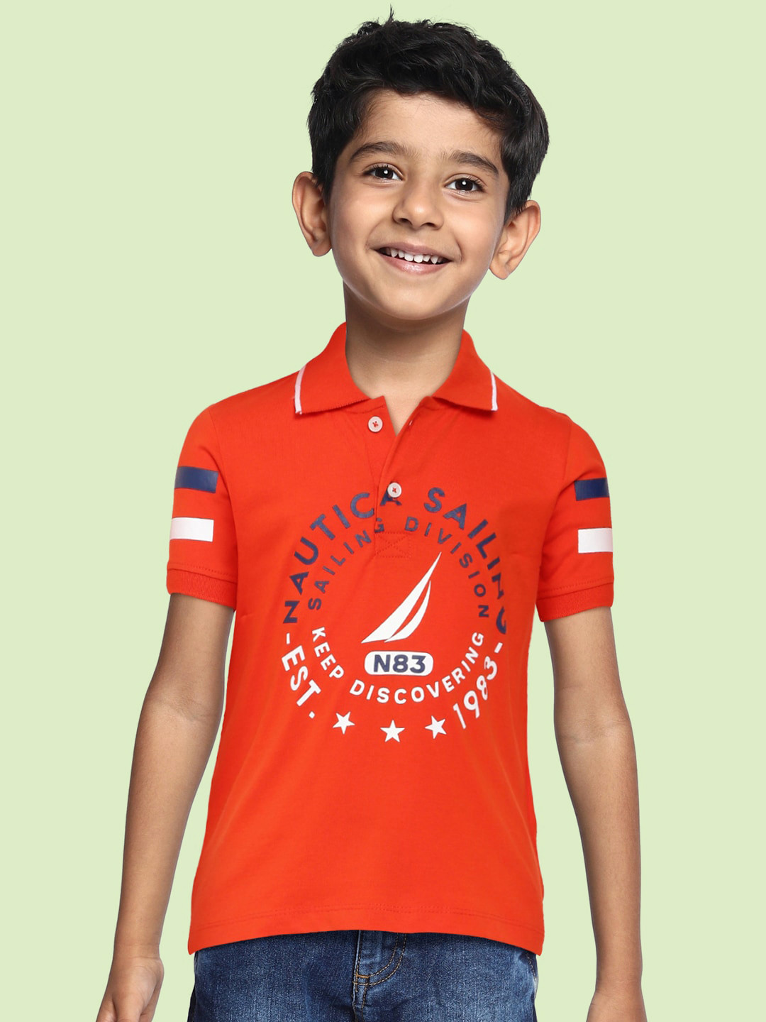 

Nautica Boys Orange Brand Logo Print Polo Collar Regular Sleeves Pure Cotton T-shirt