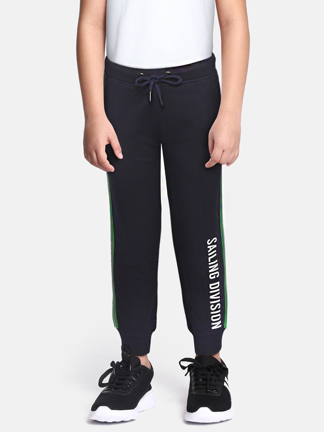

Nautica Boys Navy Pure Cotton Printed Detail Joggers with Side Stripes, Navy blue