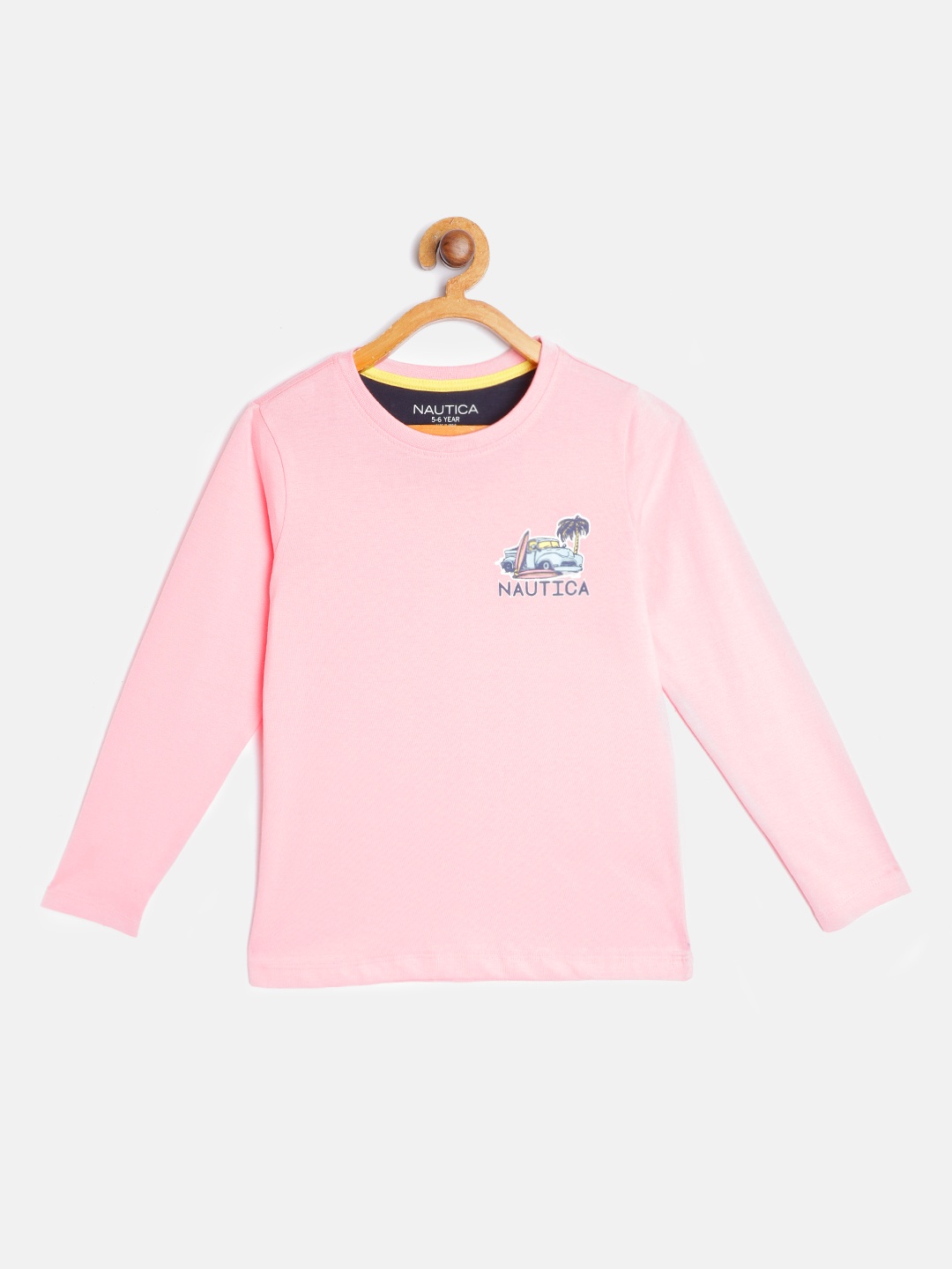 

Nautica Boys Pink Brand Logo Placement Print Round Neck Pure Cotton T-shirt
