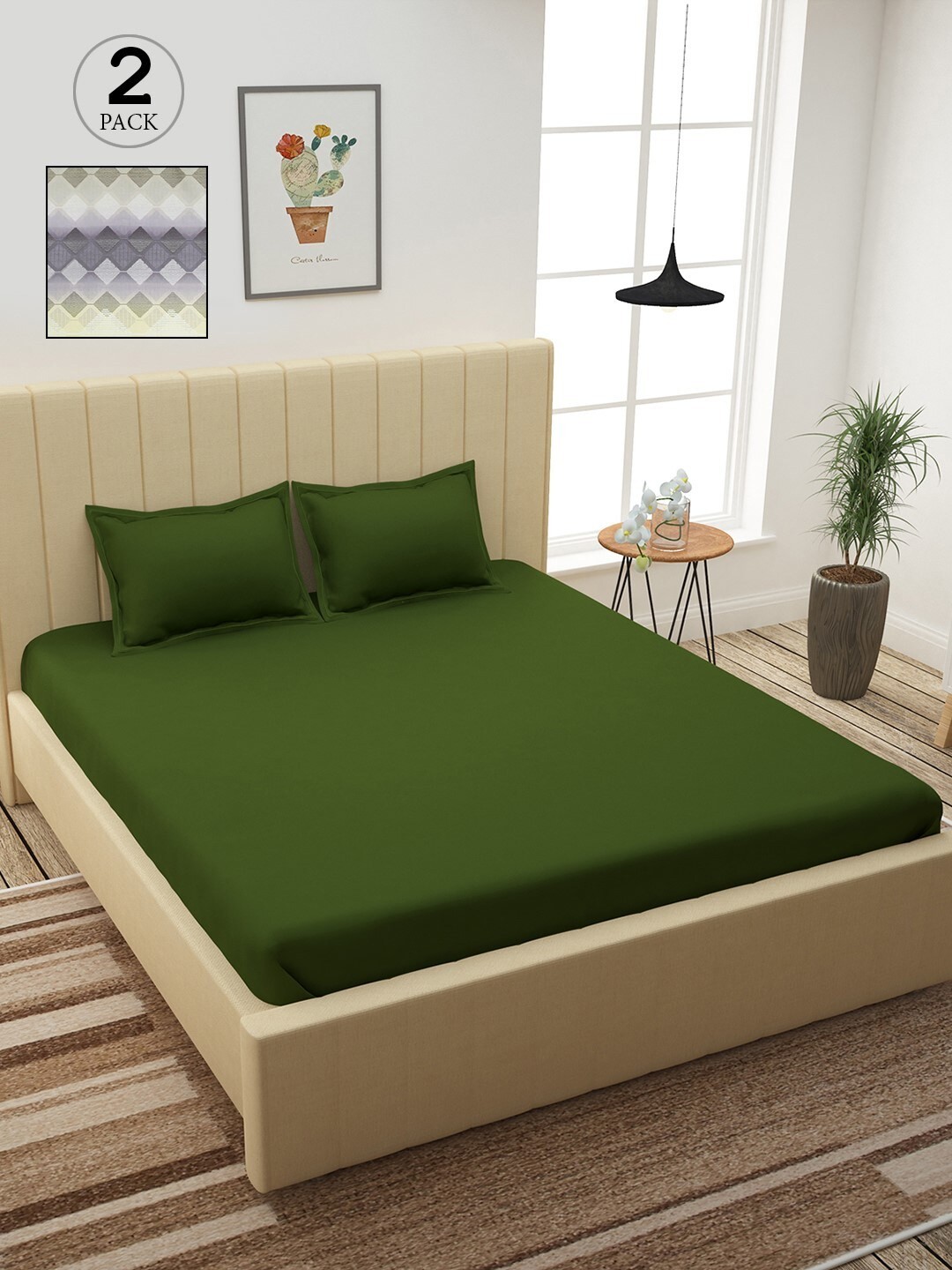 

Story@home Green & Grey Geometric 210 TC 2 King Bedsheet with 4 Pillow Covers
