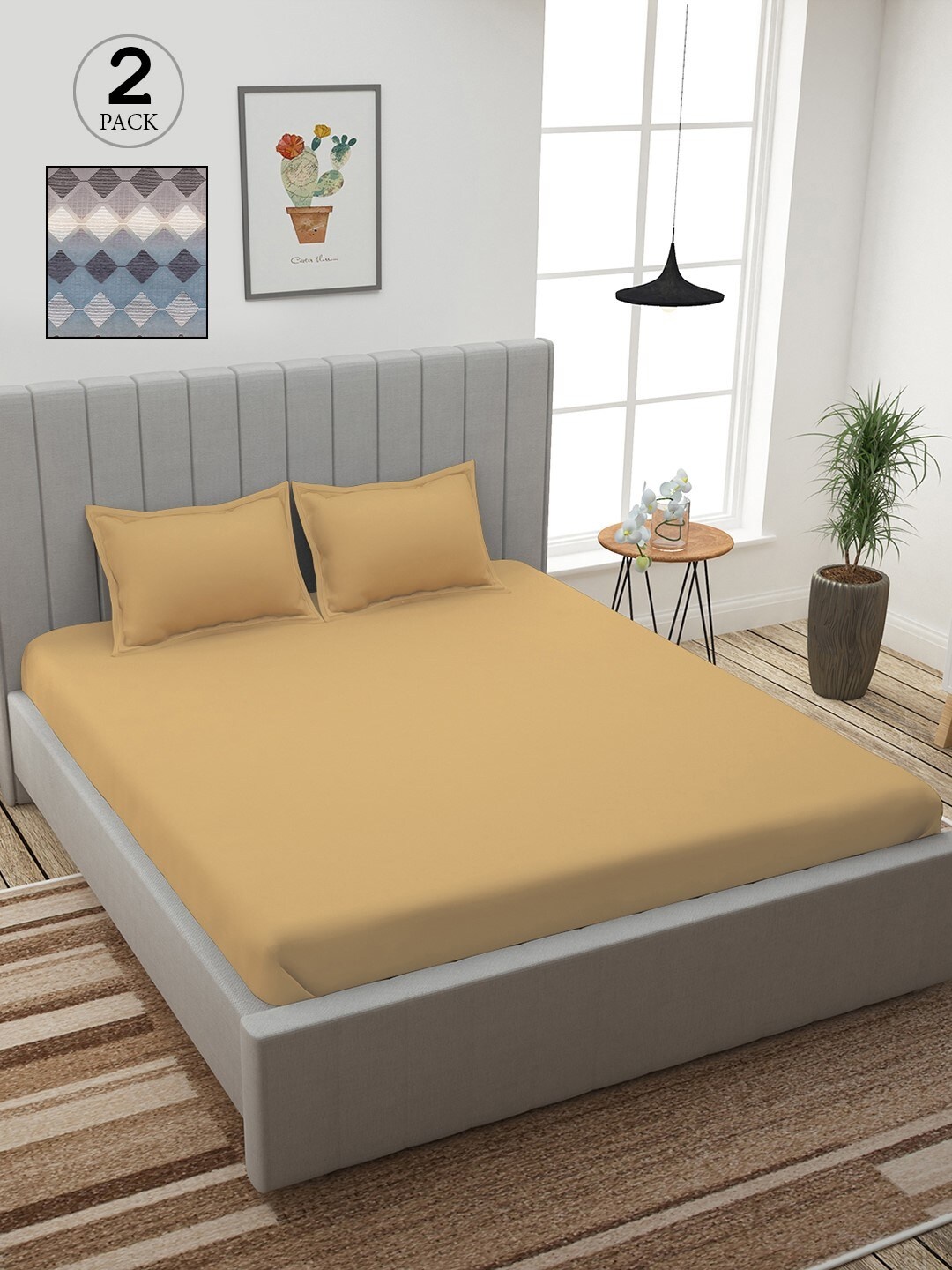 

Story@home Beige & Grey Geometric 210 TC 2 King Bedsheet with 4 Pillow Covers