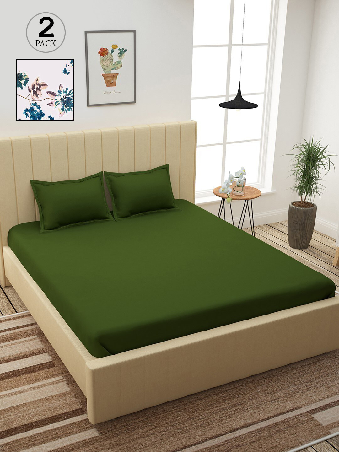 

Story@home Green & White Floral 210 TC 2 King Bedsheet with 4 Pillow Covers