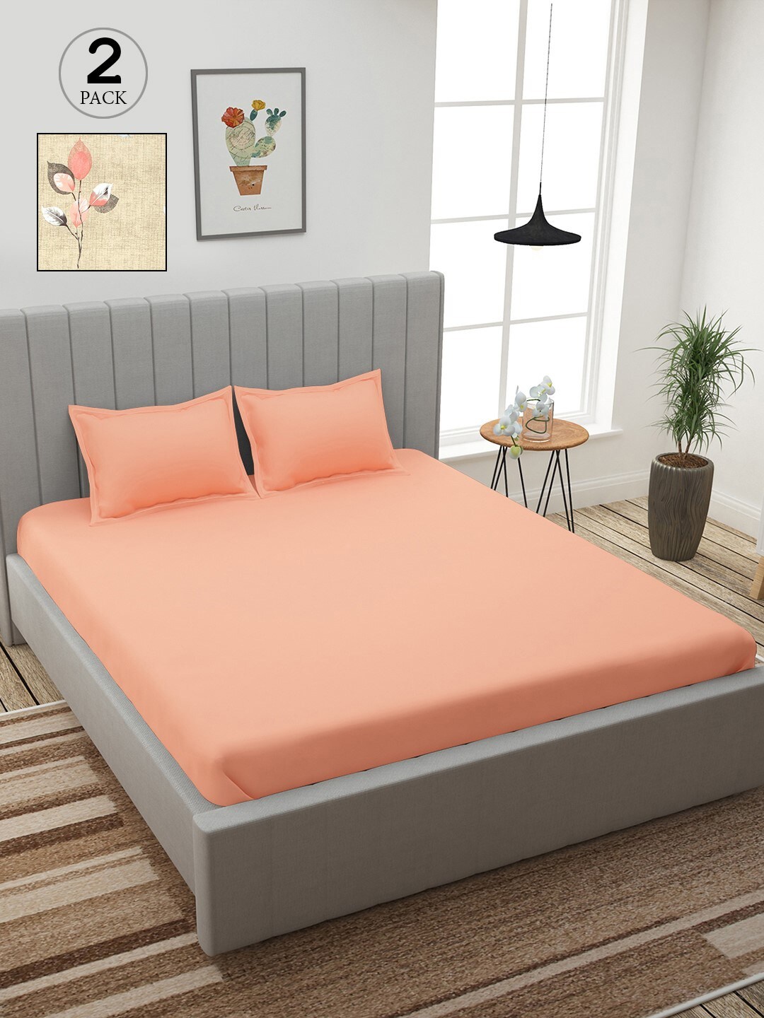 

Story@home Peach & Beige Floral 210 TC 2 King Bedsheet with 4 Pillow Covers