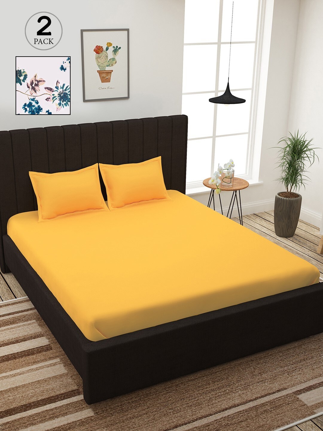 

Story@home Yellow & White Floral 210 TC 2 King Bedsheet with 4 Pillow Covers