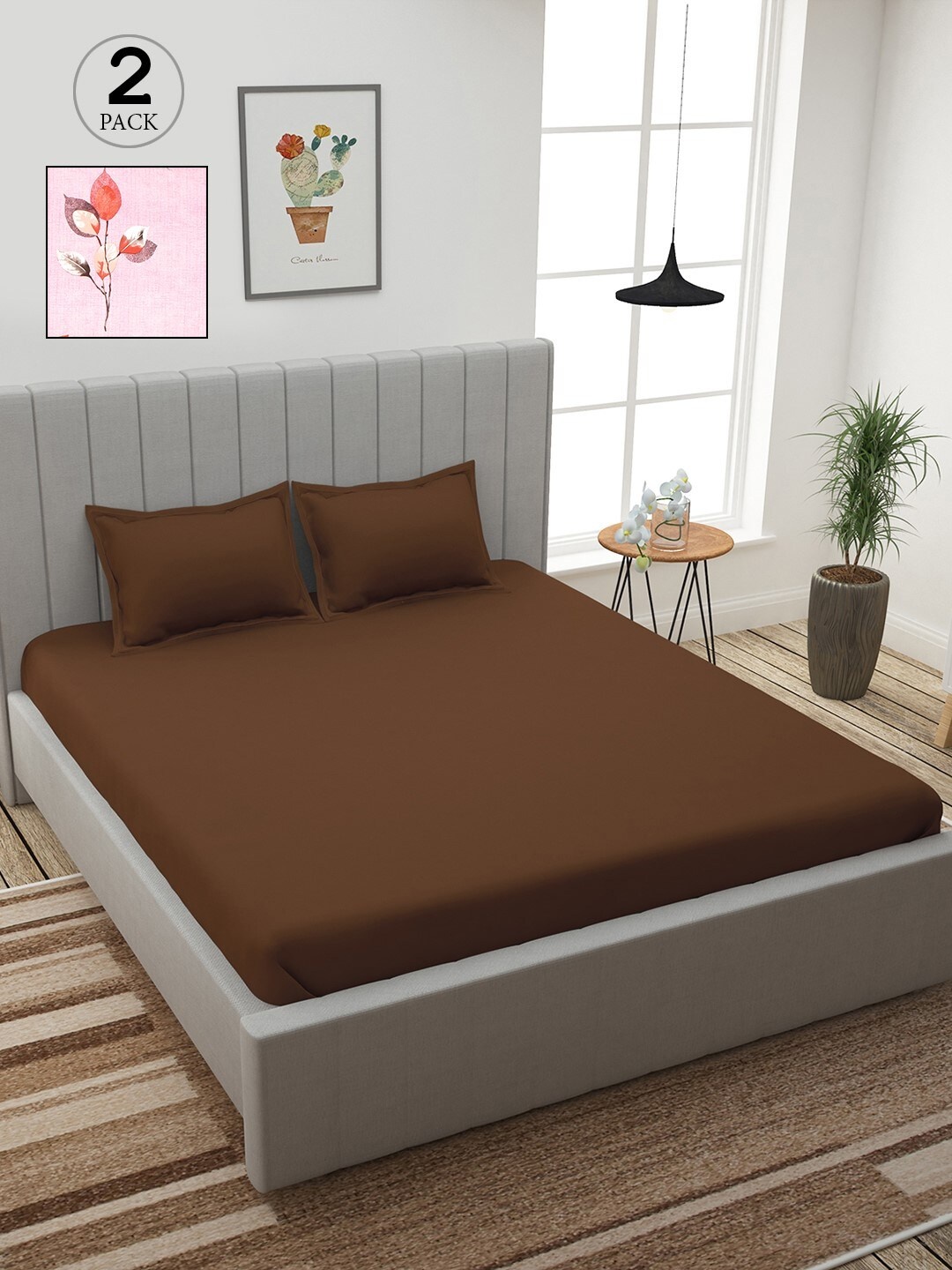

Story@home Brown & Pink Floral 210 TC 2 King Bedsheet with 4 Pillow Covers
