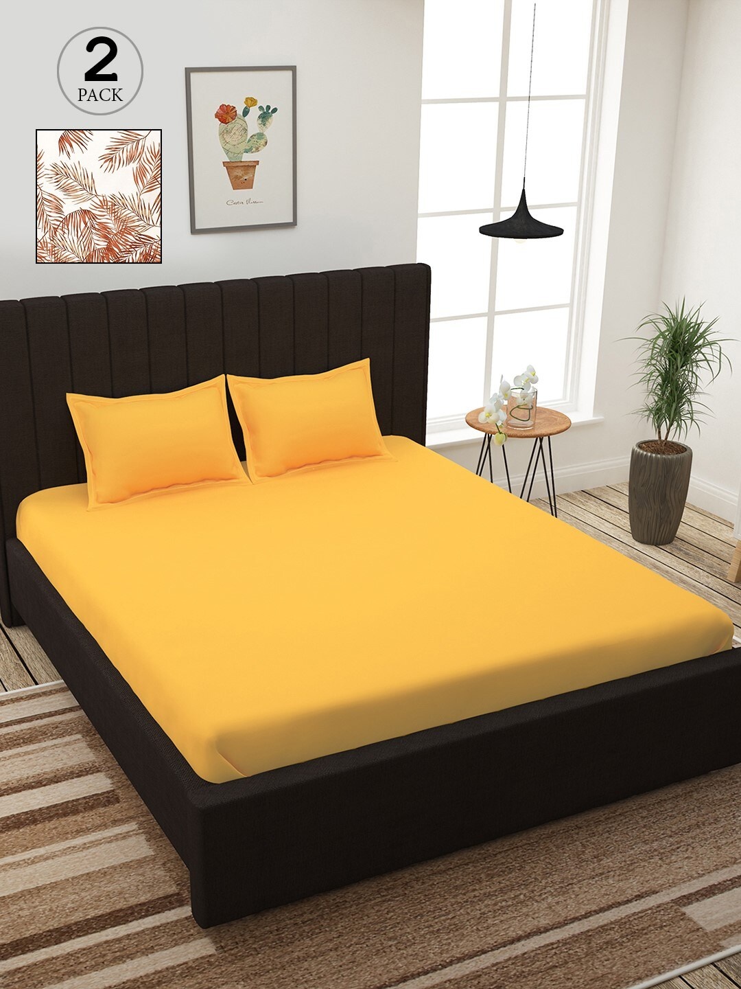 

Story@home Yellow & White 210 TC 2 King Bedsheet with 4 Pillow Covers