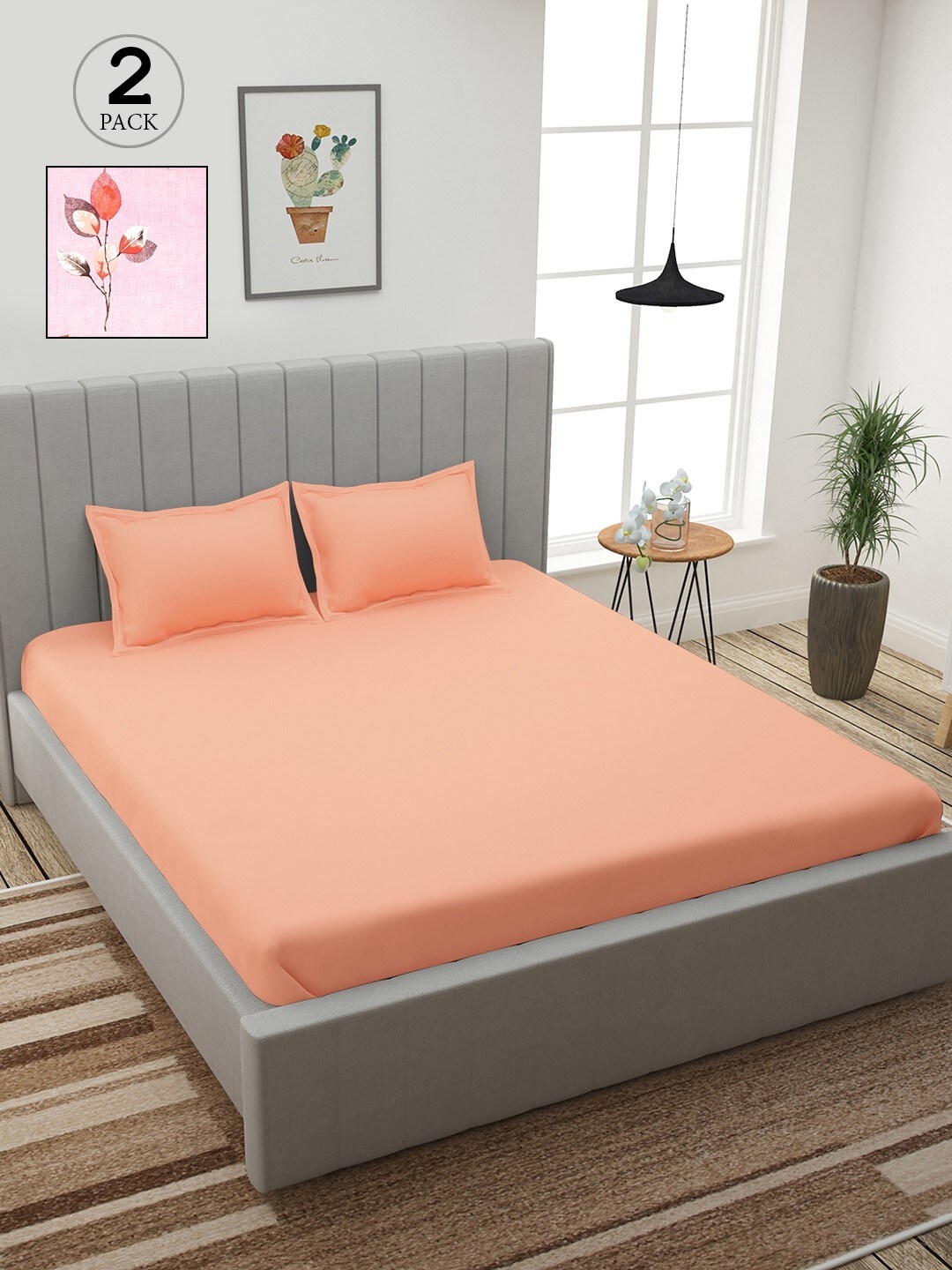 

Story@home Peach & Pink Floral 210 TC 2 King Bedsheet with 4 Pillow Covers