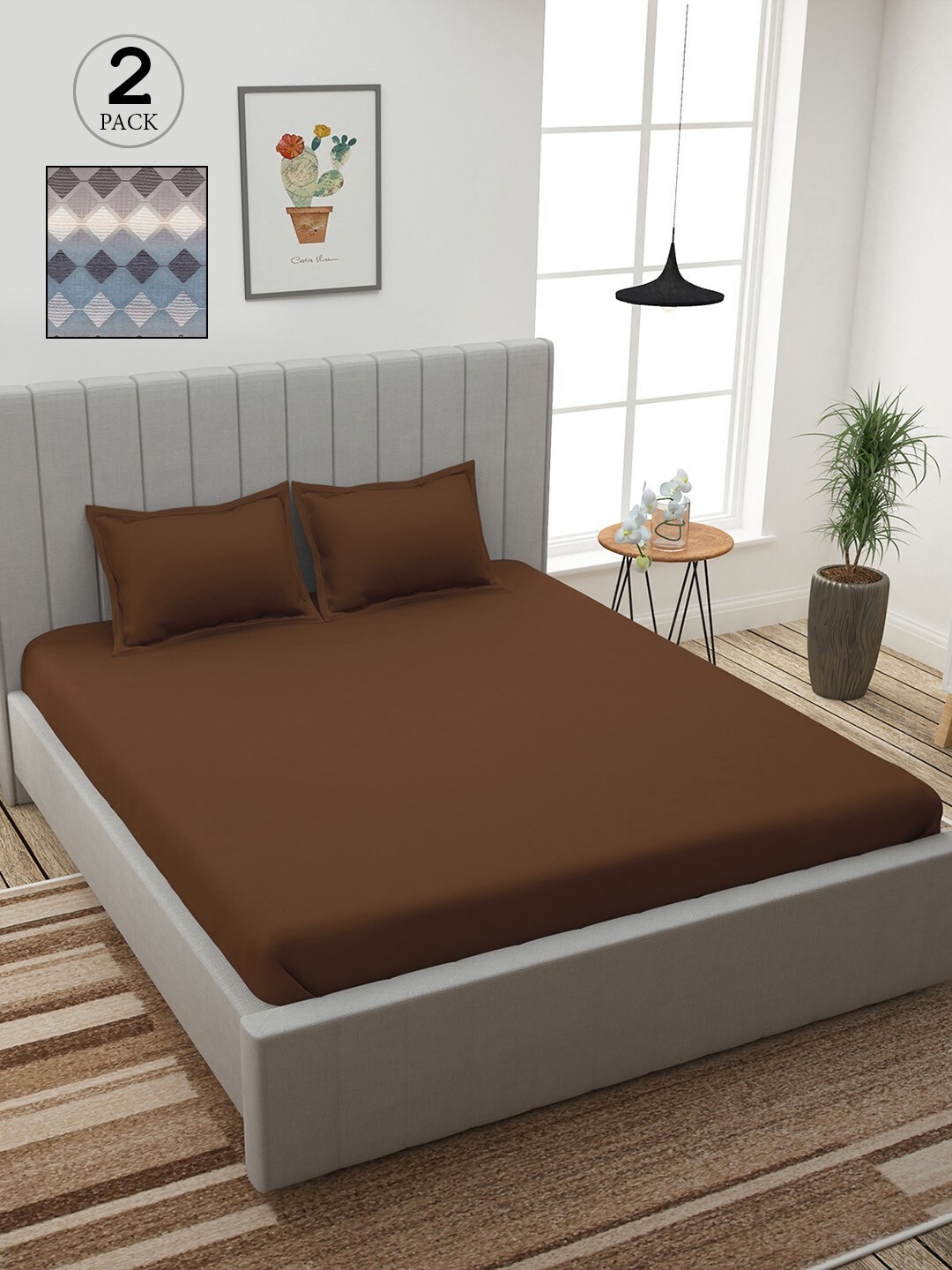

Story@home Brown & Beige Geometric 210 TC 2 King Bedsheet with 4 Pillow Covers