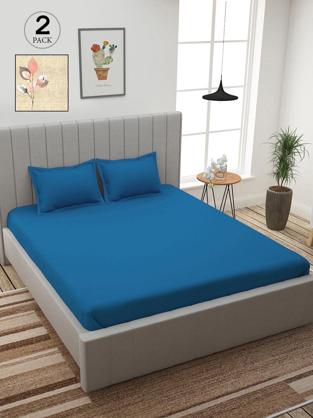 

Story@home Blue & Beige Floral 210 TC 2 King Bedsheet with 4 Pillow Covers