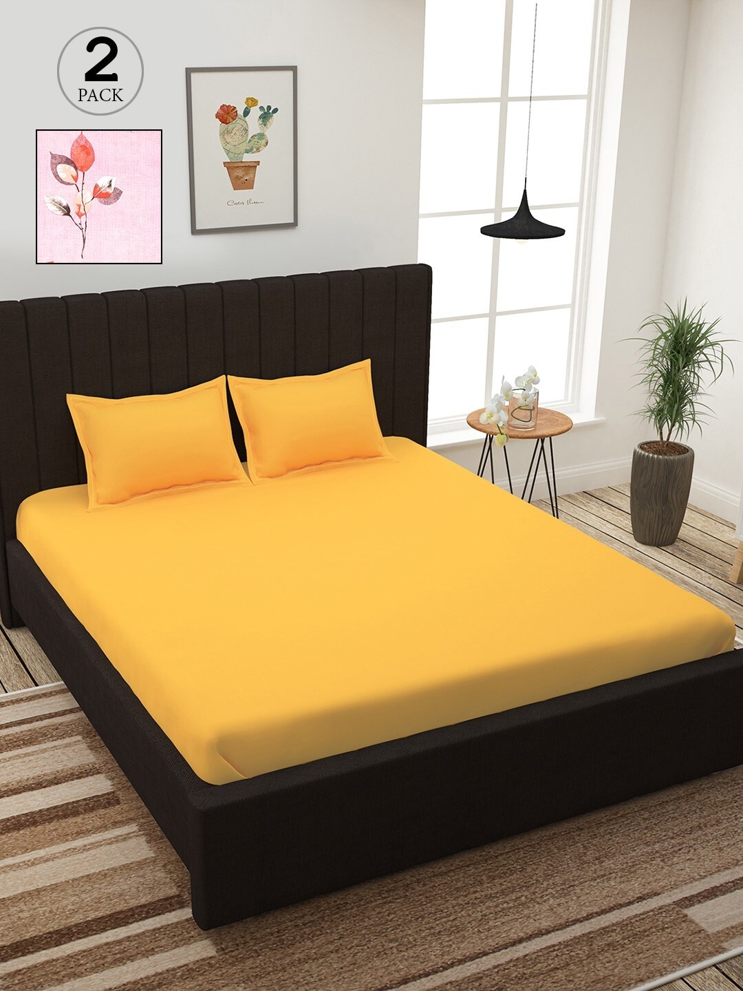 

Story@home Yellow & Pink Floral 210 TC 2 King Bedsheet with 4 Pillow Covers