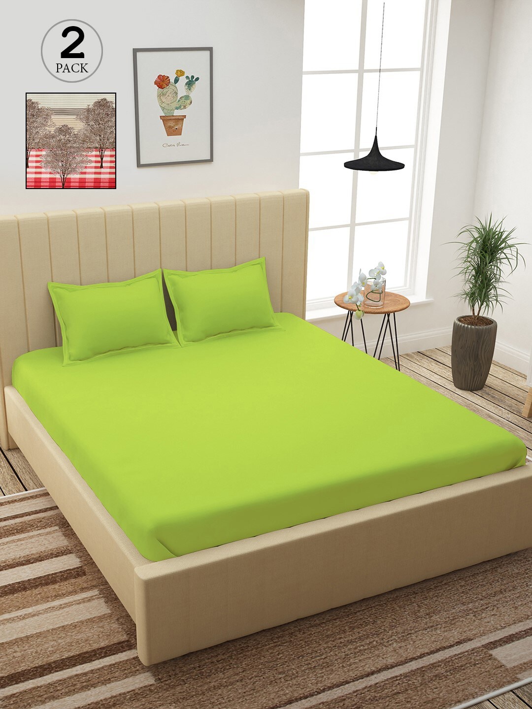 

Story@home Green & Beige 210 TC 2 King Bedsheet with 4 Pillow Covers