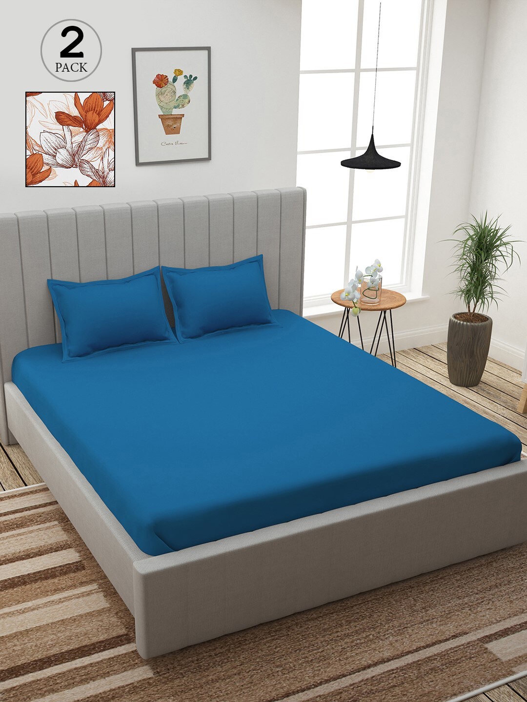 

Story@home Blue & White Floral 210 TC 2 King Bedsheet with 4 Pillow Covers