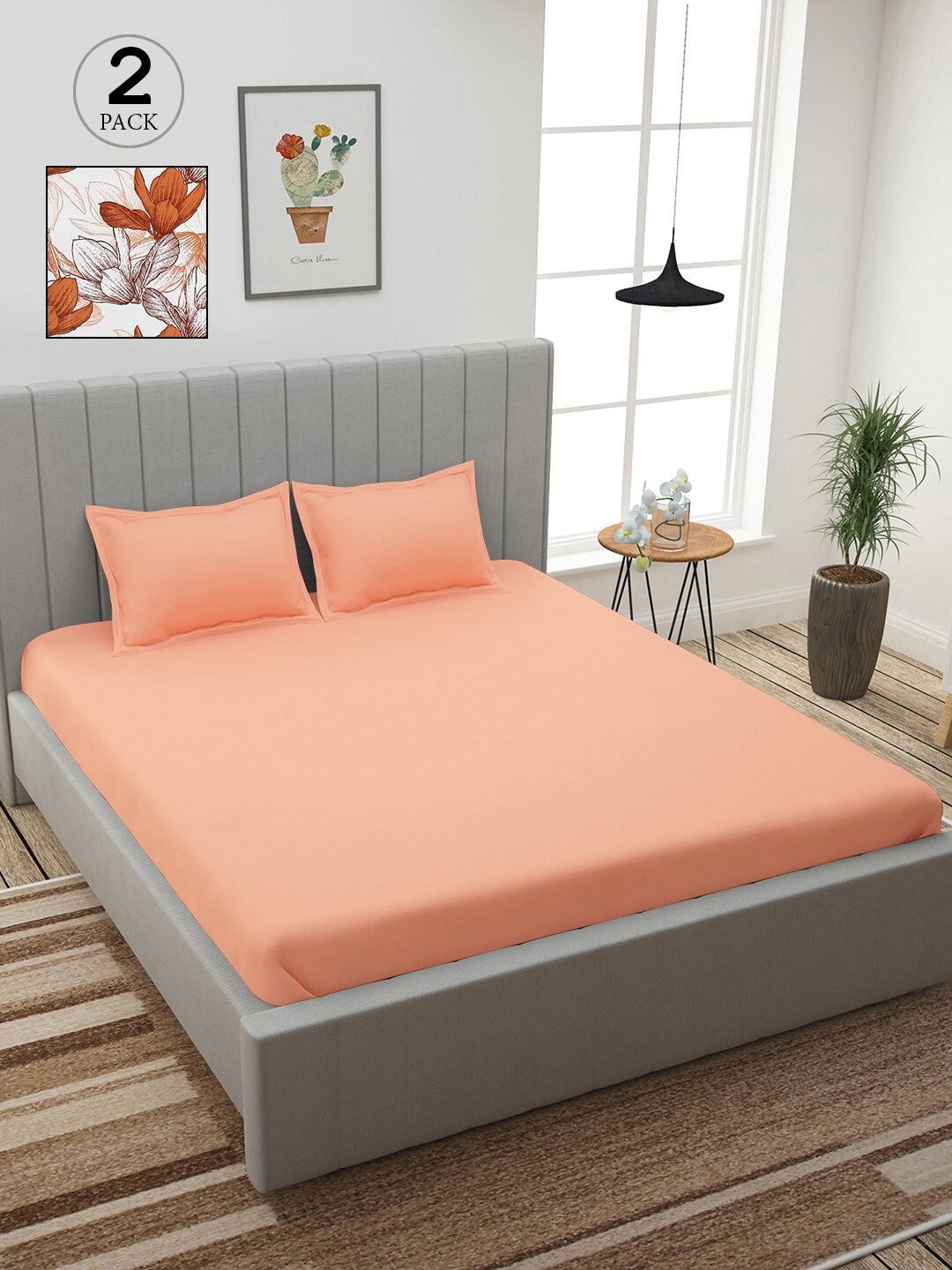 

Story@home Peach & White Floral 210 TC 2 King Bedsheet with 4 Pillow Covers