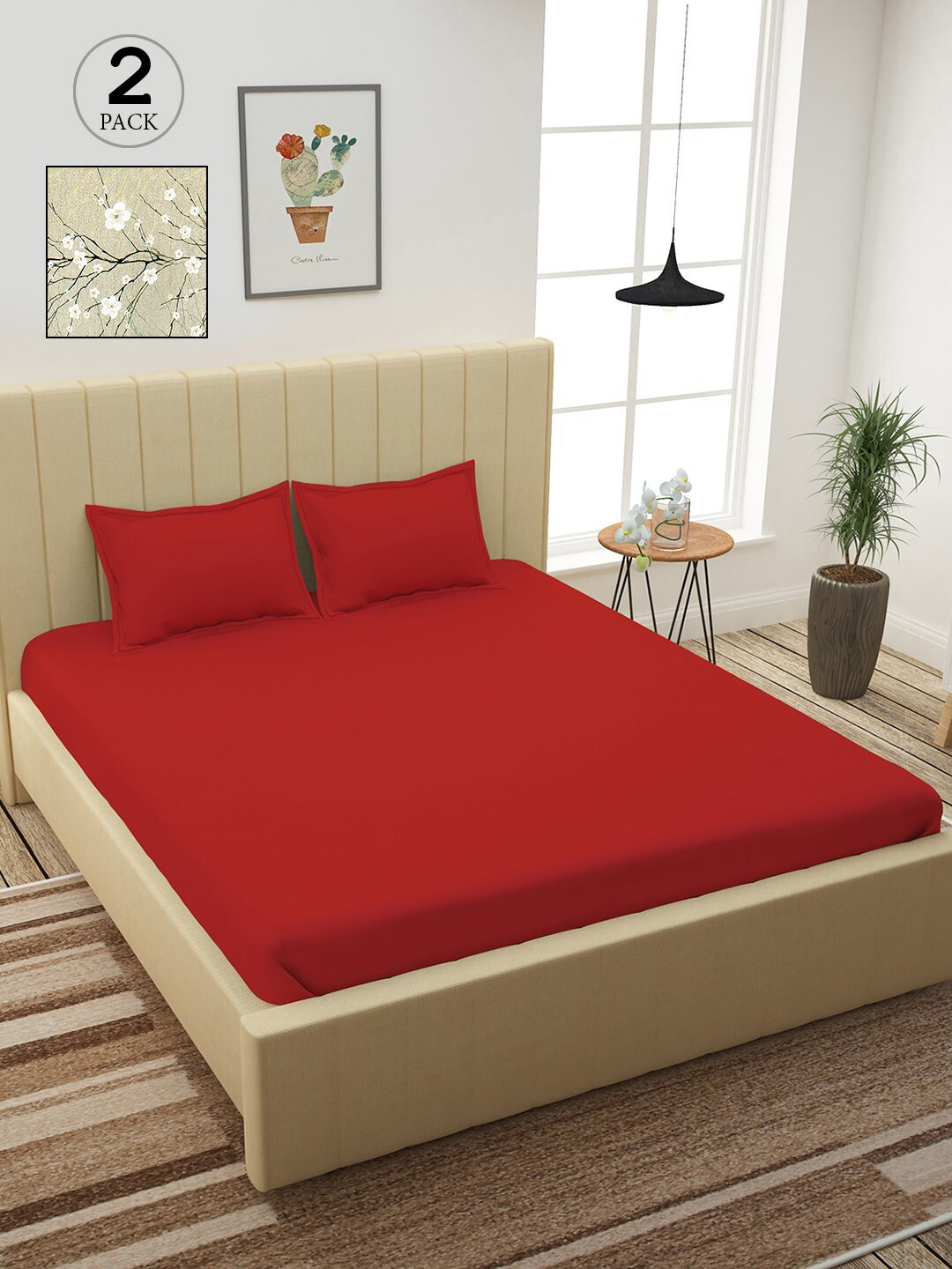

Story@home Red & Camel Brown Floral 210 TC 2 King Bedsheet with 4 Pillow Covers