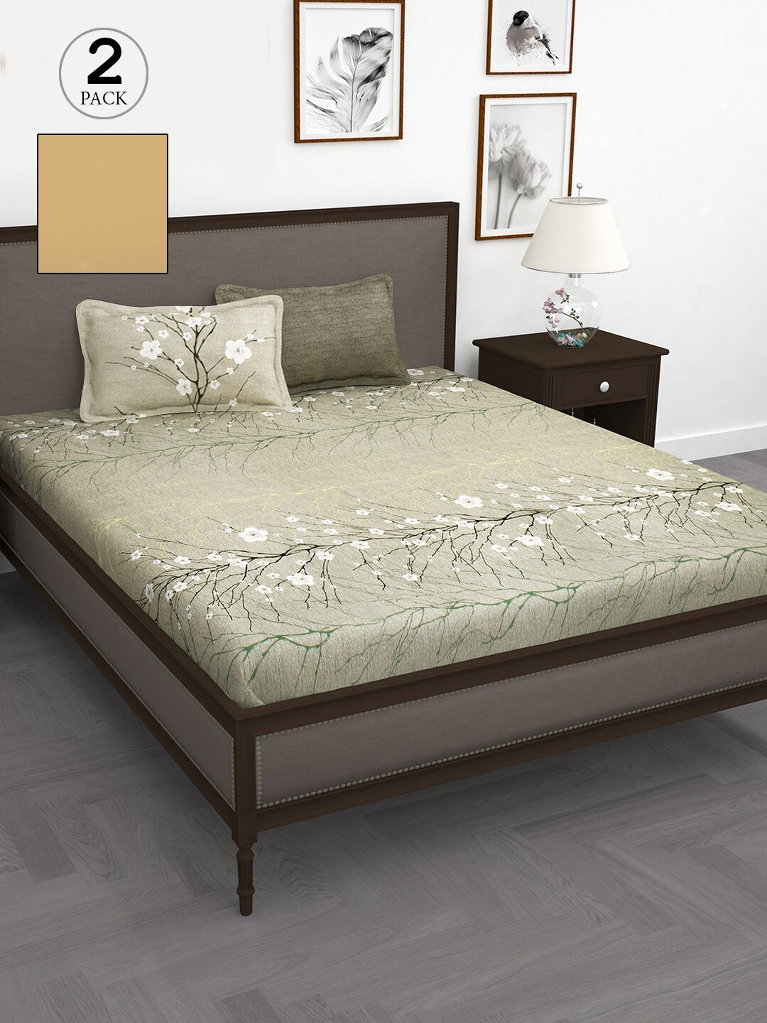 

Story@home Green & Beige Floral 210 TC 2 King Bedsheet with 4 Pillow Covers