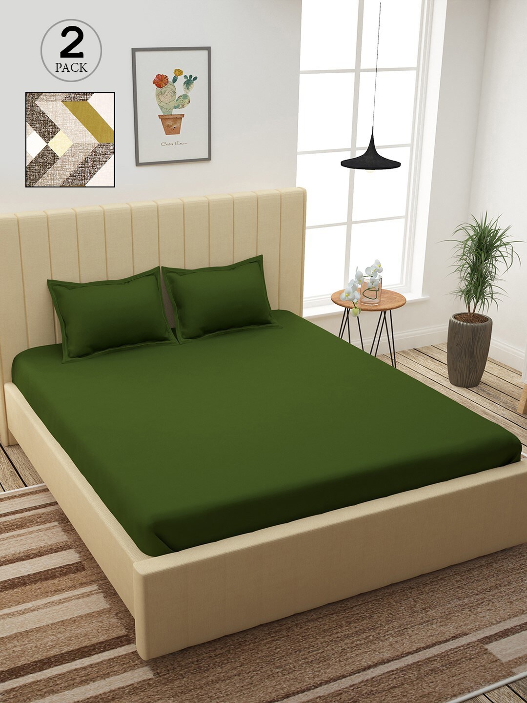 

Story@home Green & White 210 TC 2 King Bedsheet with 4 Pillow Covers