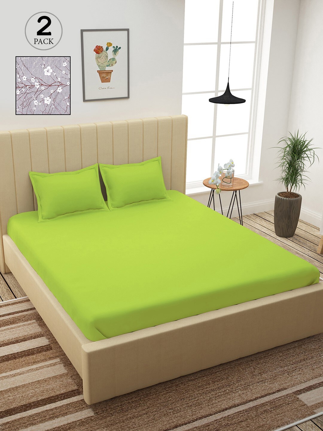 

Story@home Green & Grey Floral 210 TC 2 King Bedsheet with 4 Pillow Covers