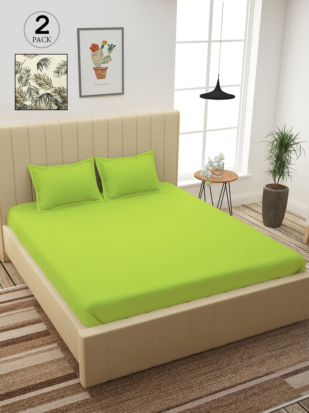 

Story@home Green & Cream-Coloured 210 TC 2 King Bedsheet with 4 Pillow Covers