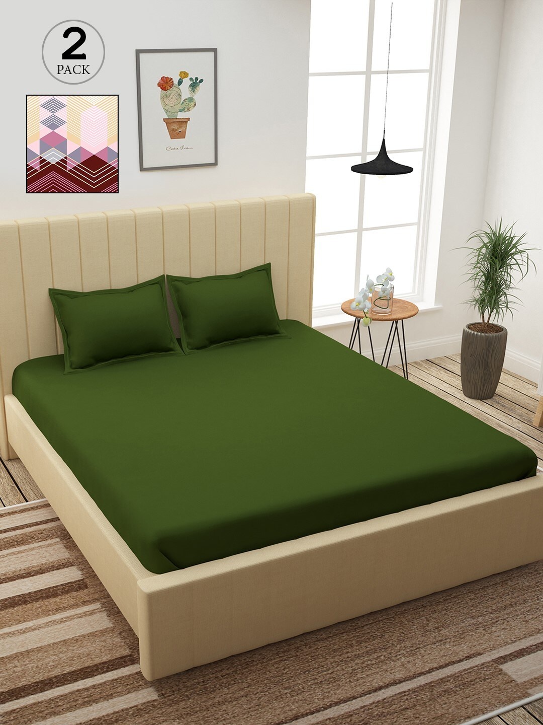 

Story@home Green & Burgundy 210 TC 2 King Bedsheet with 4 Pillow Covers