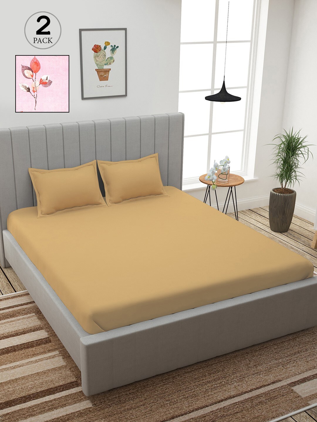 

Story@home Beige & Pink Floral 210 TC 2 King Bedsheet with 4 Pillow Covers