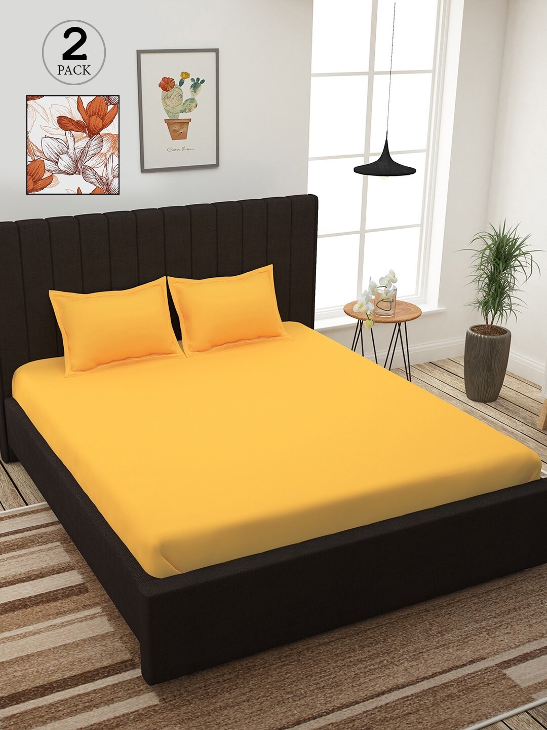 

Story@home Yellow & Off White Floral 210 TC 2 King Bedsheet with 4 Pillow Covers