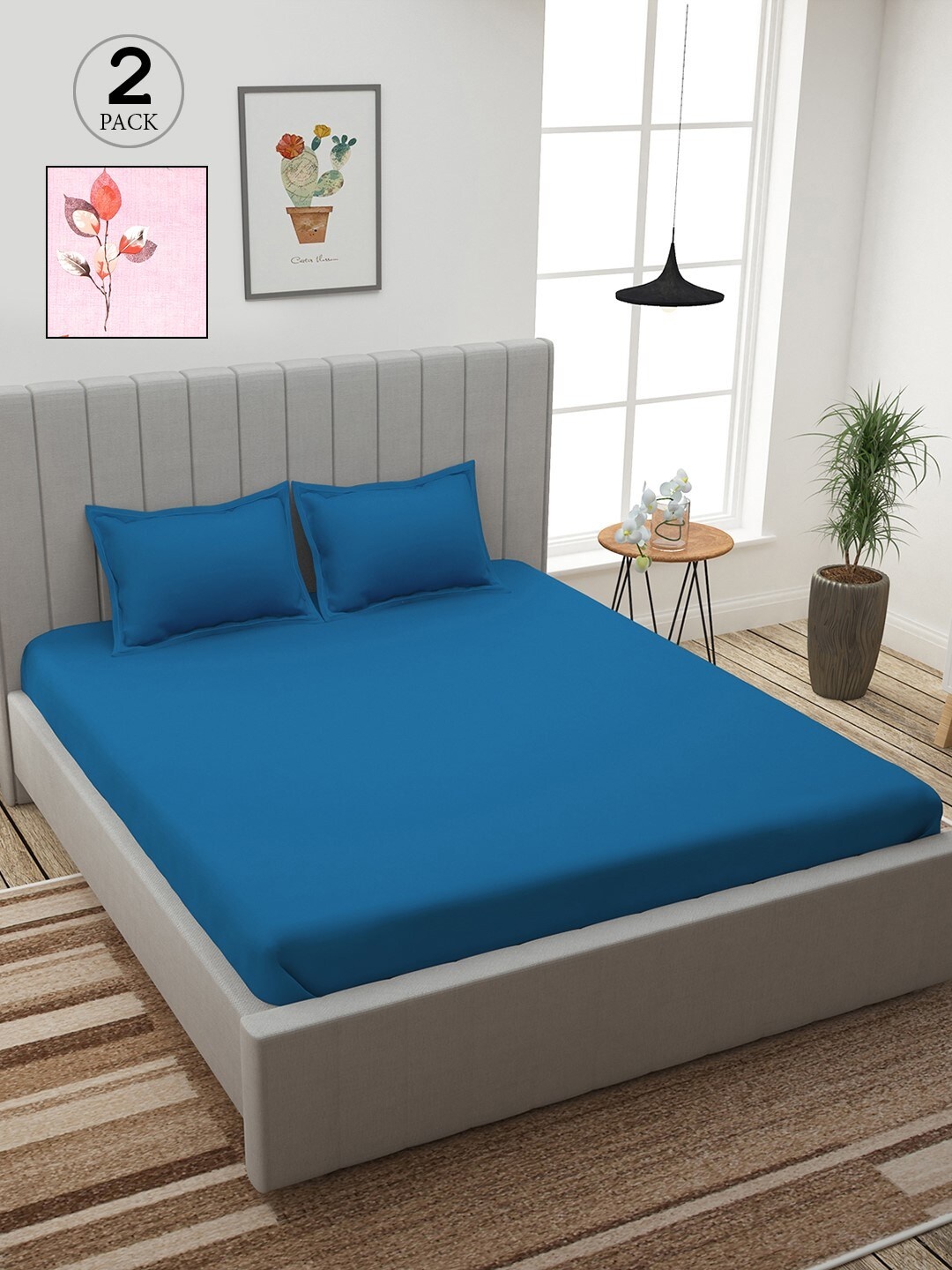 

Story@home Blue & Pink Floral 210 TC 2 King Bedsheet with 4 Pillow Covers