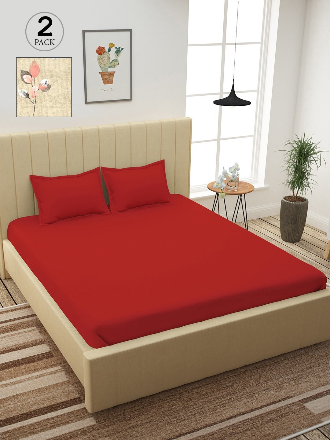 

Story@home Red & Beige Floral 210 TC 2 King Bedsheet with 4 Pillow Covers