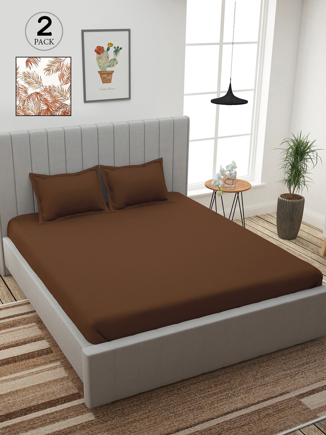 

Story@home Brown & White 210 TC 2 King Bedsheet with 4 Pillow Covers