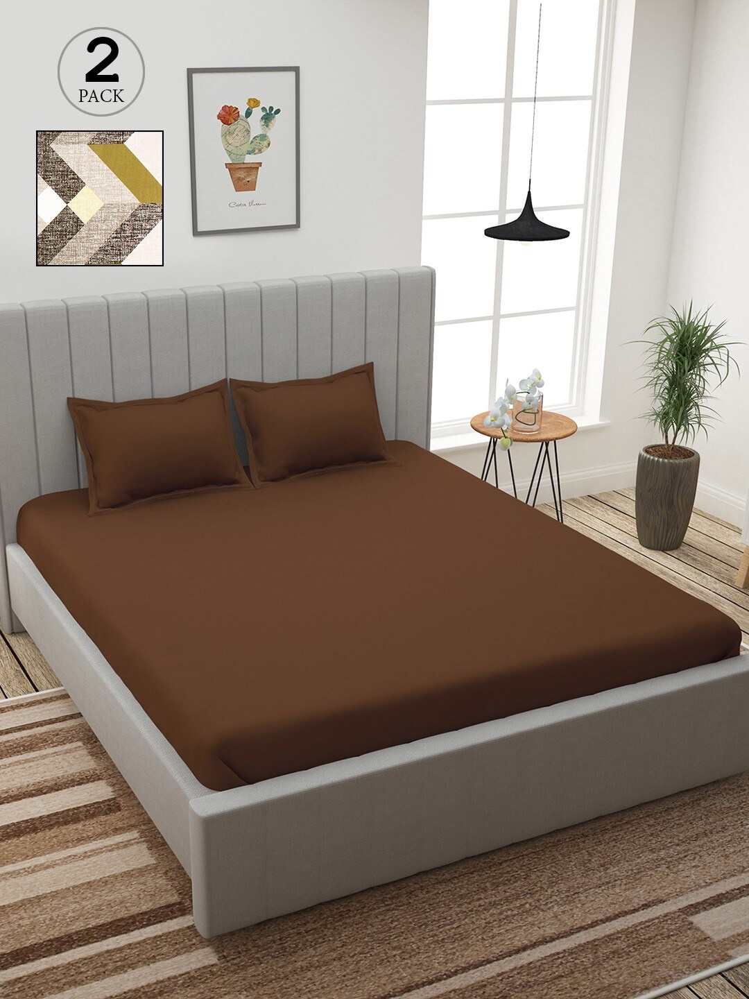 

Story@home Brown & Off White Geometric 210 TC 2 King Bedsheet with 4 Pillow Covers