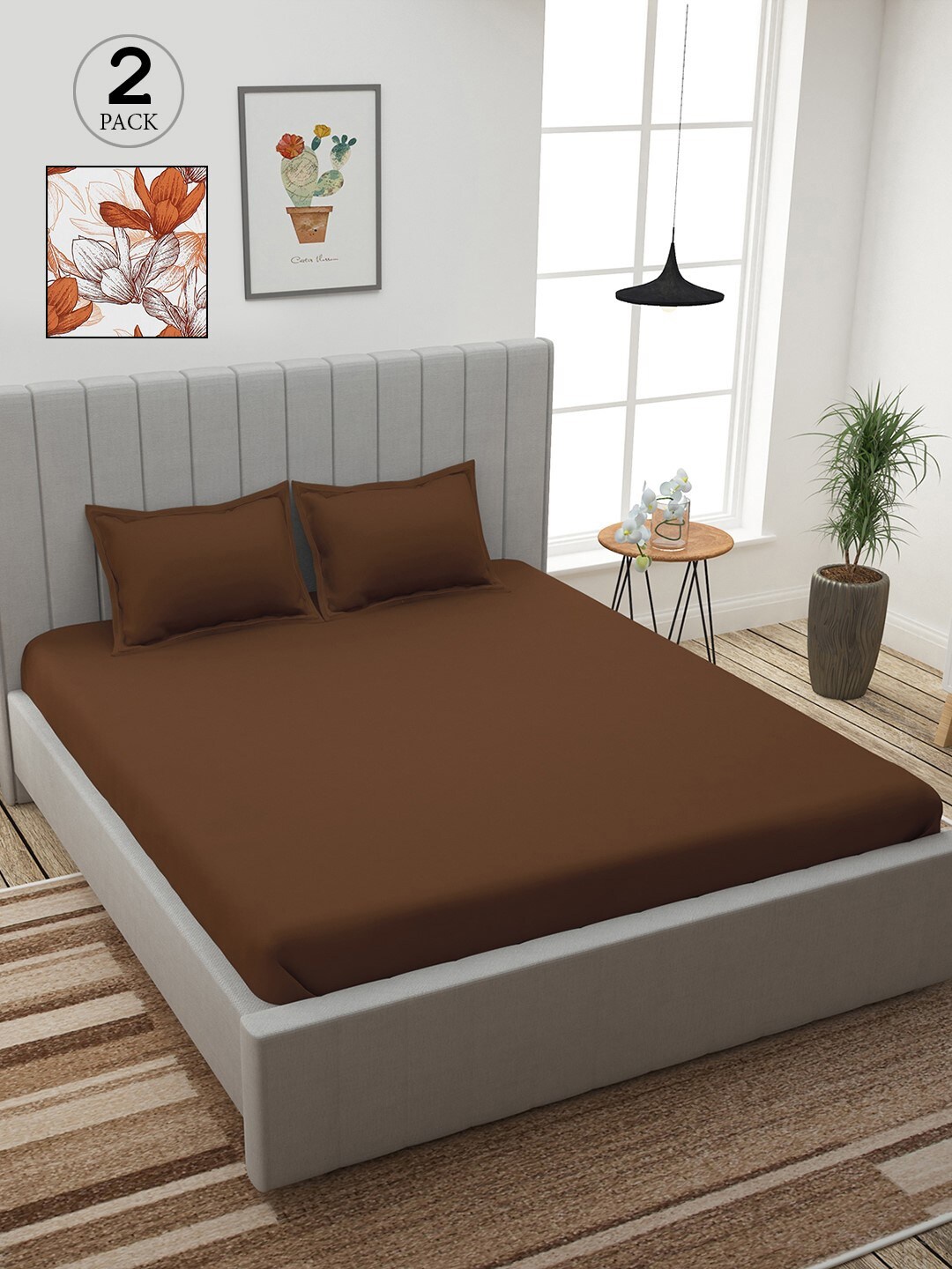 

Story@home Brown & White Floral 210 TC 2 King Bedsheet with 4 Pillow Covers