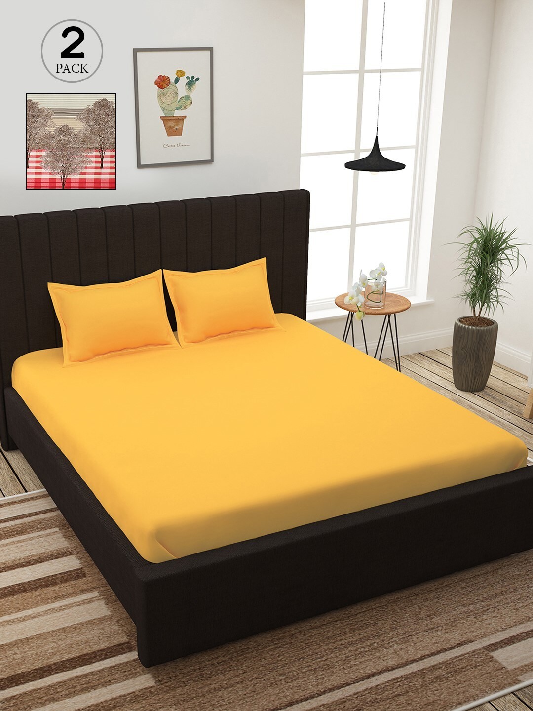 

Story@home Yellow & Green 210 TC 2 King Bedsheet with 4 Pillow Covers