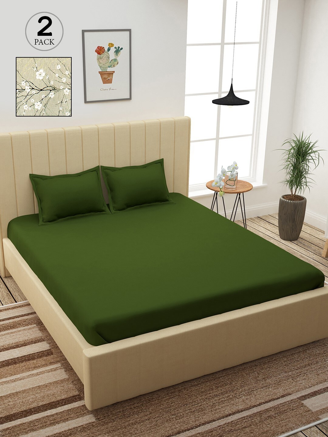

Story@home Green & Grey Floral 210 TC 2 King Bedsheet with 4 Pillow Covers