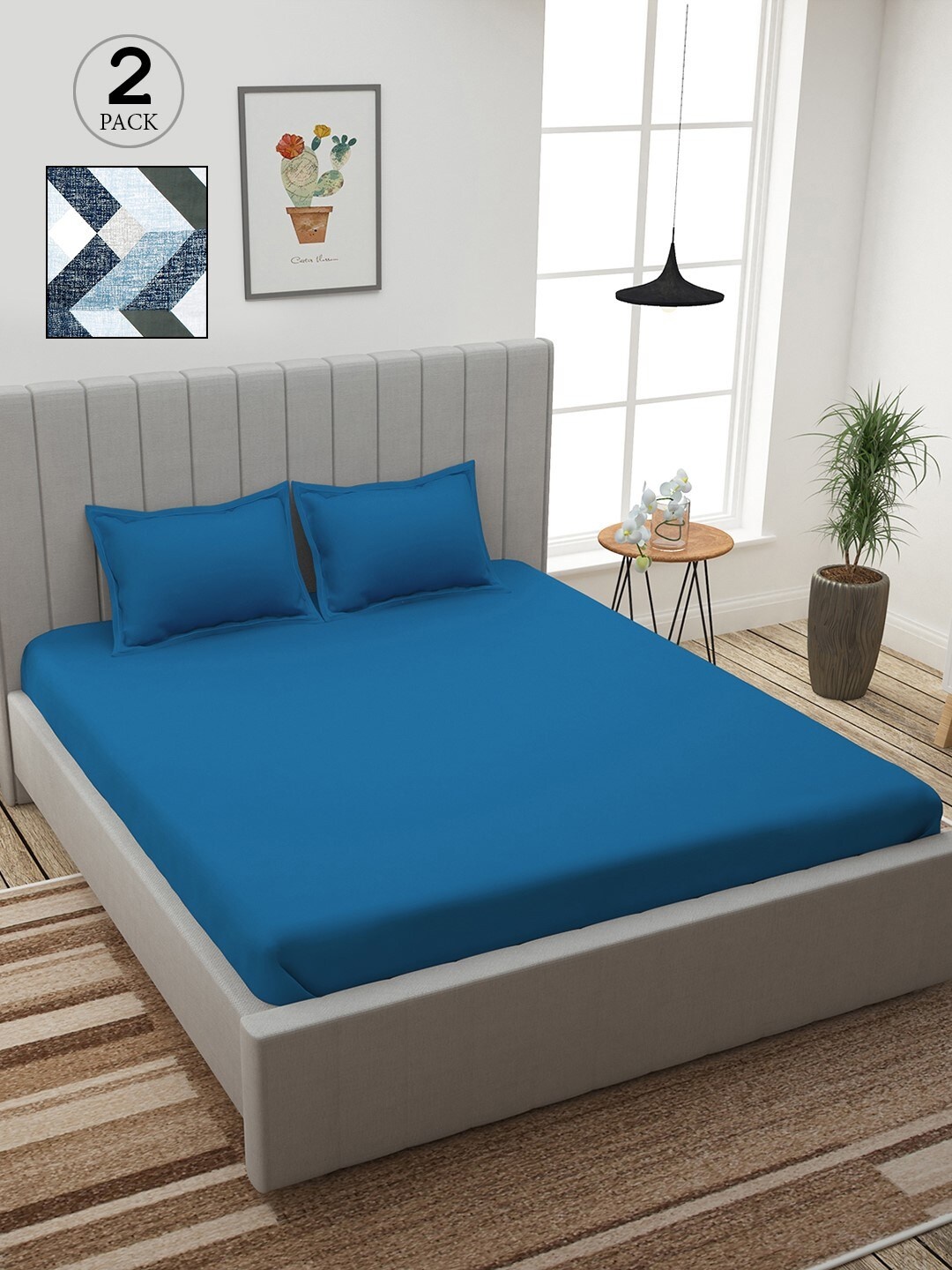 

Story@home Blue & White 210 TC 2 King Bedsheet with 4 Pillow Covers