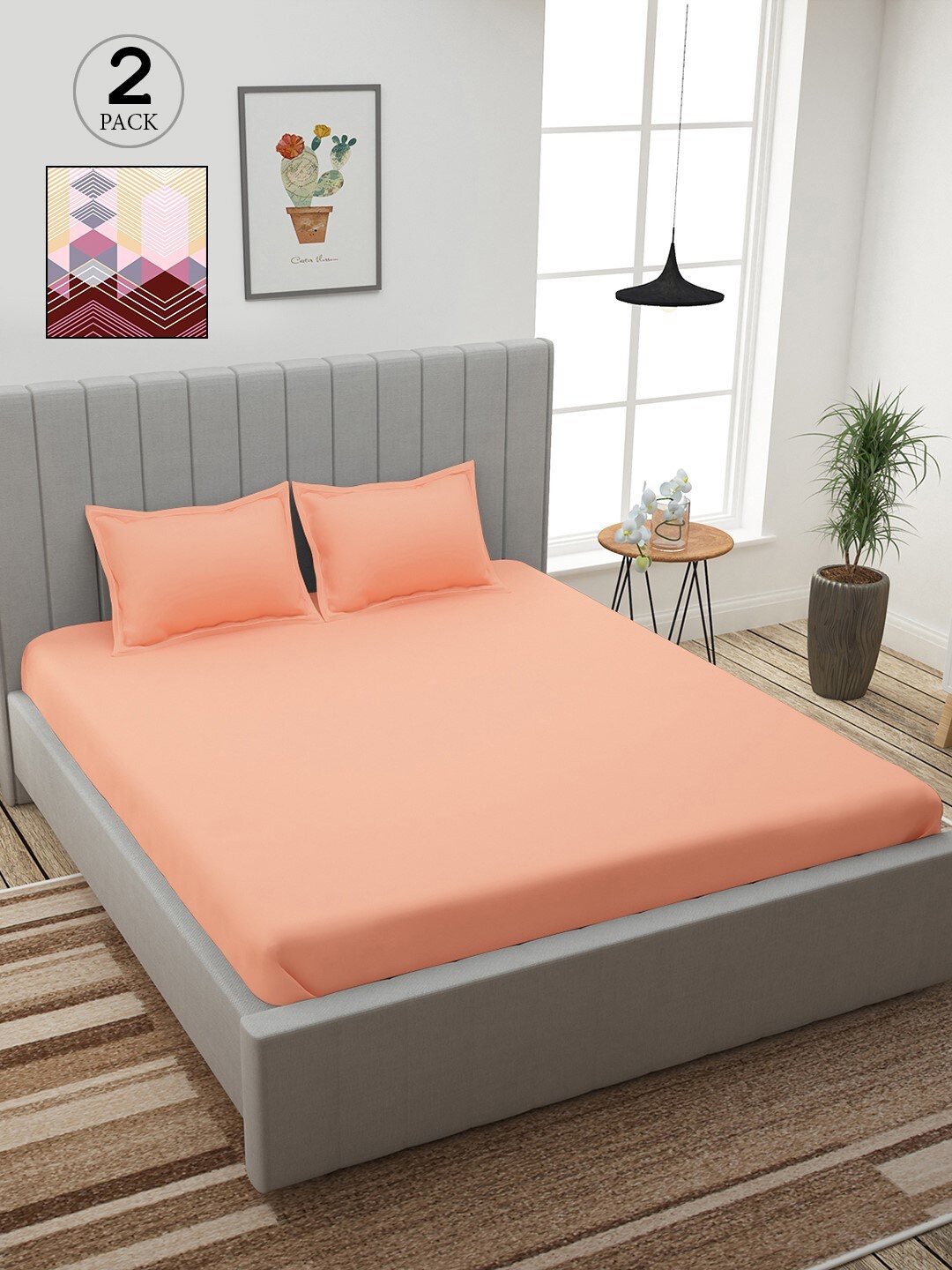 

Story@home Peach & Maroon 210 TC 2 King Bedsheet with 4 Pillow Covers