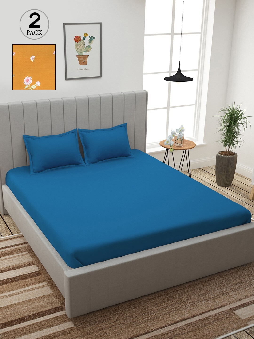 

Story@home Blue & Beige 210 TC 2 King Bedsheet with 4 Pillow Covers