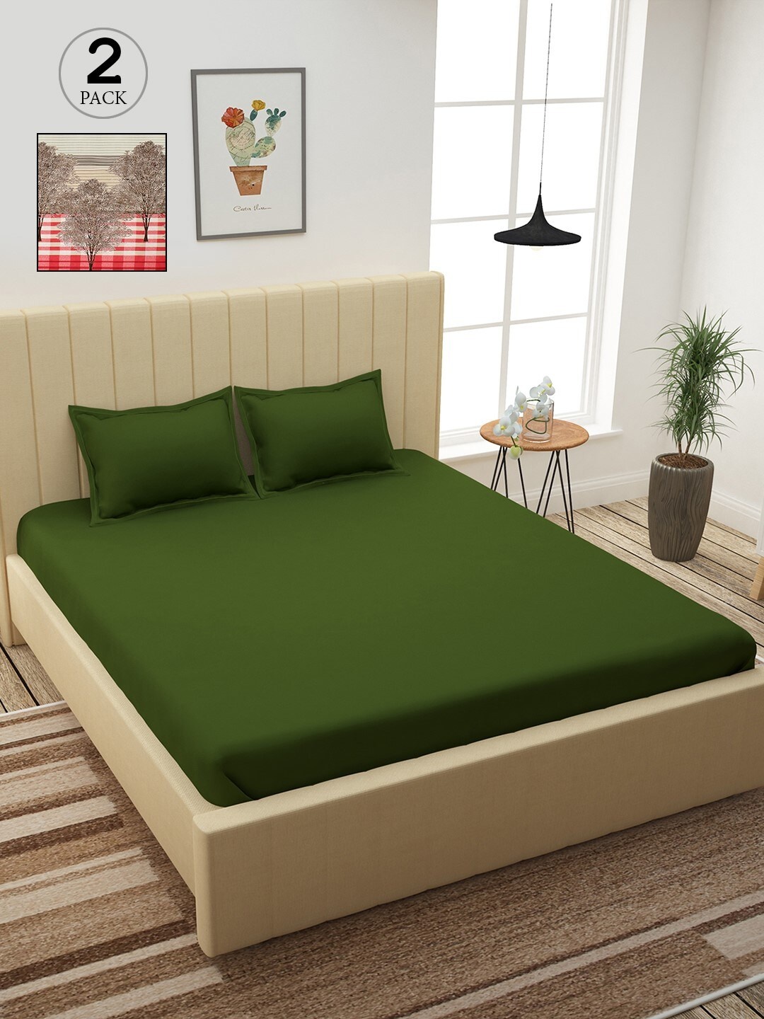 

Story@home Green & Brown 210 TC 2 King Bedsheet with 4 Pillow Covers