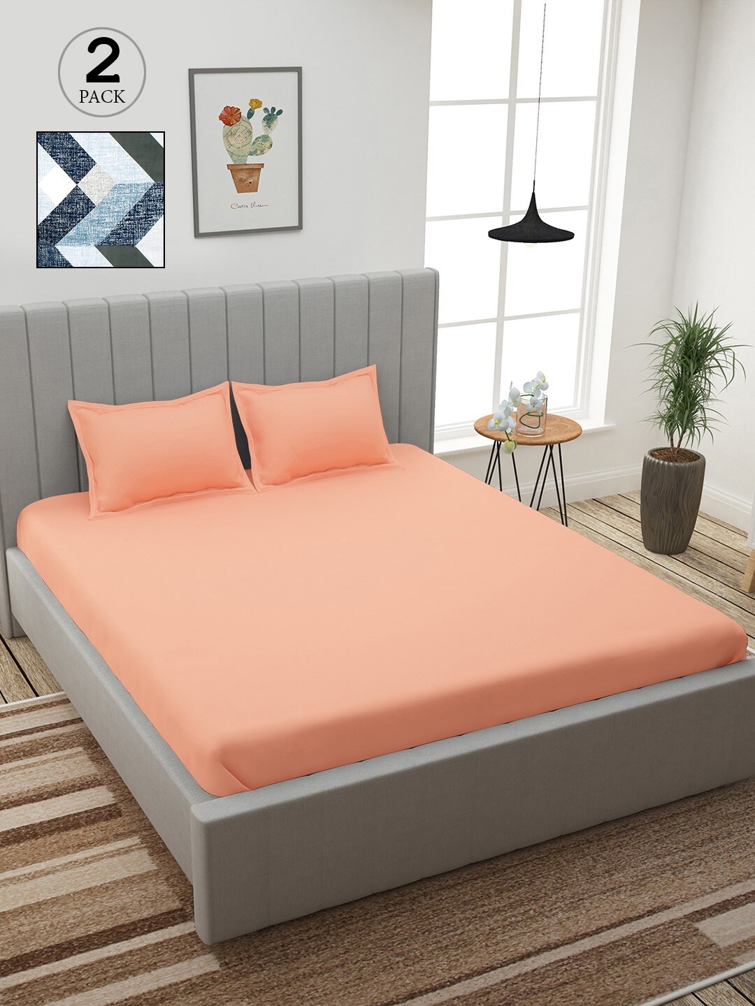 

Story@home Peach & White 210 TC 2 King Bedsheet with 4 Pillow Covers