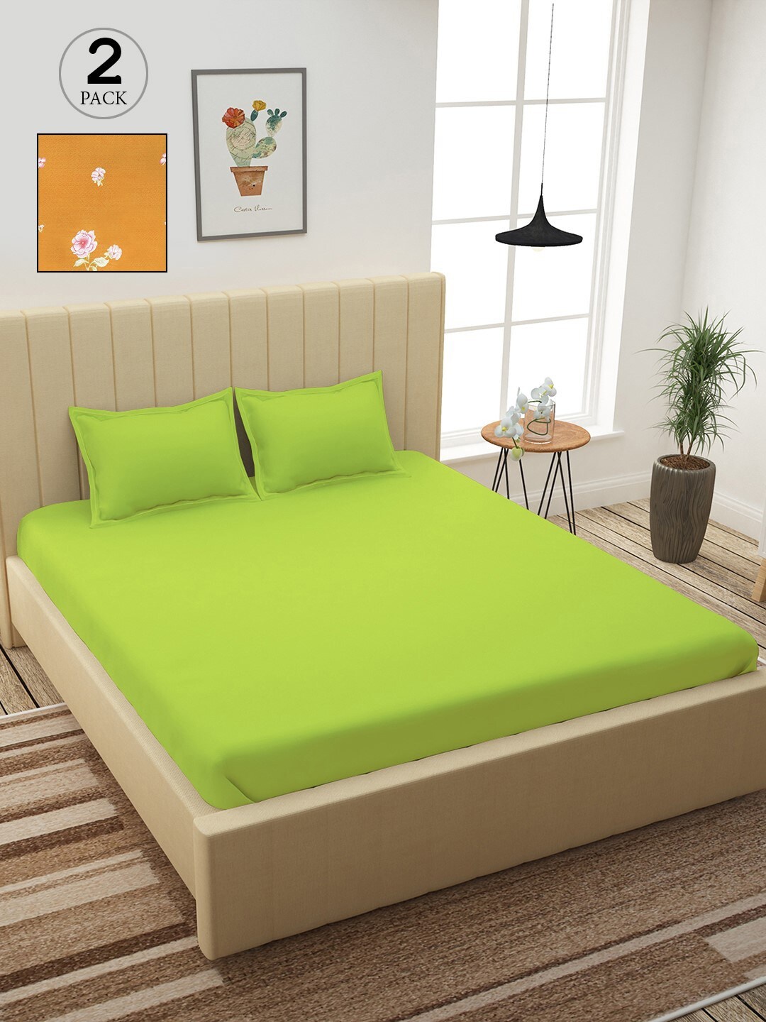

Story@home Green & Mustard Floral 210 TC 2 King Bedsheet with 4 Pillow Covers